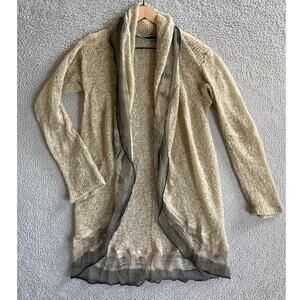 Viviana Uchitel Cardigan 4 Small Silk Soft Knit Open Sheer Beige Sweater Luxury